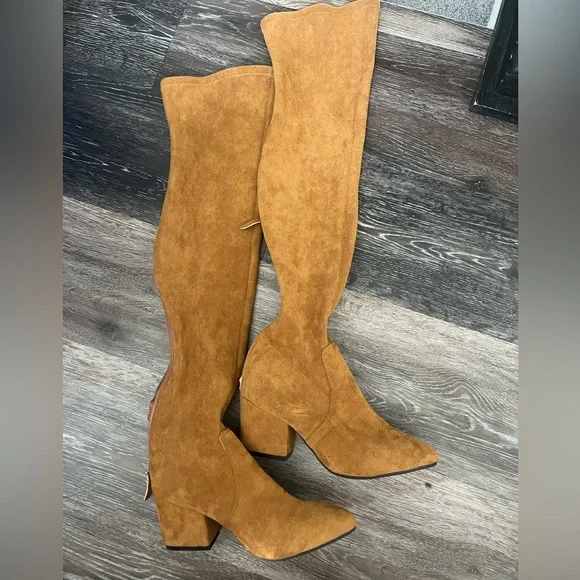 Goodnight Macaroon Shoes Camel Suede Thigh High Boots Size - Main Image
